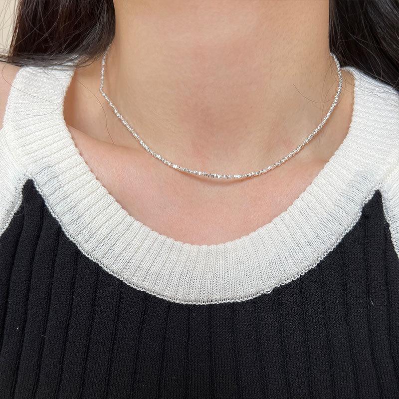 Japan and South Korea Simple Irregular Niche Design Collarbone Chain S925 Sterling Silver Broken Silver Necklace Women's Light Luxury Tide