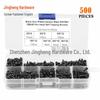 500-Piece M3 Black Carbon Steel Self-Tapping Screws Set with Pan/Round Heads