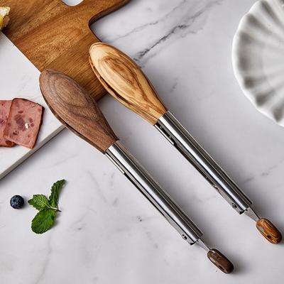 12 Inch Wooden Tongs for Cooking Stainless Steel Salad Tongs with Walnut