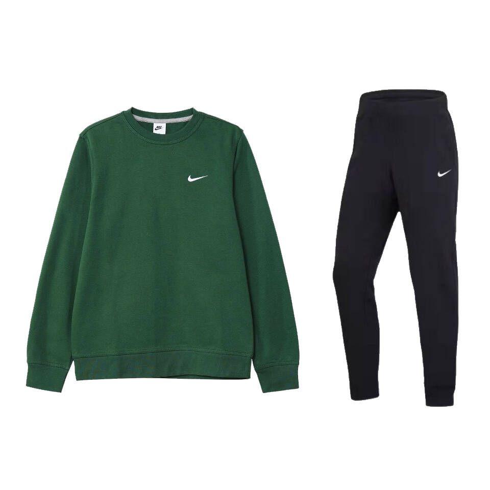 

Nike Club Fleece Logo Crewneck Pullover Sweatshirt Embroidered Logo Solid Color Long Pants Casual Sports Suit 623459-341+716831-010 S