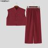 INCERUN Two Pieces Men Outfits Sleeveless Cropped Waistcoat Tops Long Pants Casual Sets