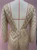 2025 Winter European & American Women's Sexy V-Neck Backless Gold-Stamped Dress