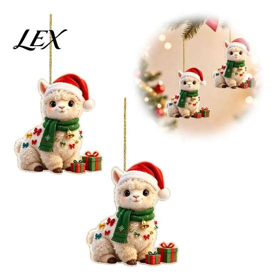 Cute Llama Xmas Gift Tags 2Pcs Christmas Alpaca Hanging Ornaments, 2D Flat Acrylic Decoration, Tree Decorations for Friends Pendants Holiday Backpack