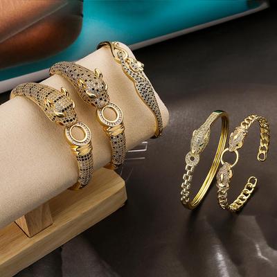 Australisch-europäisches Niche Luxus-Armband mit 18 Karat vergoldetem Zirkonia und Leopardenmuster für Damen