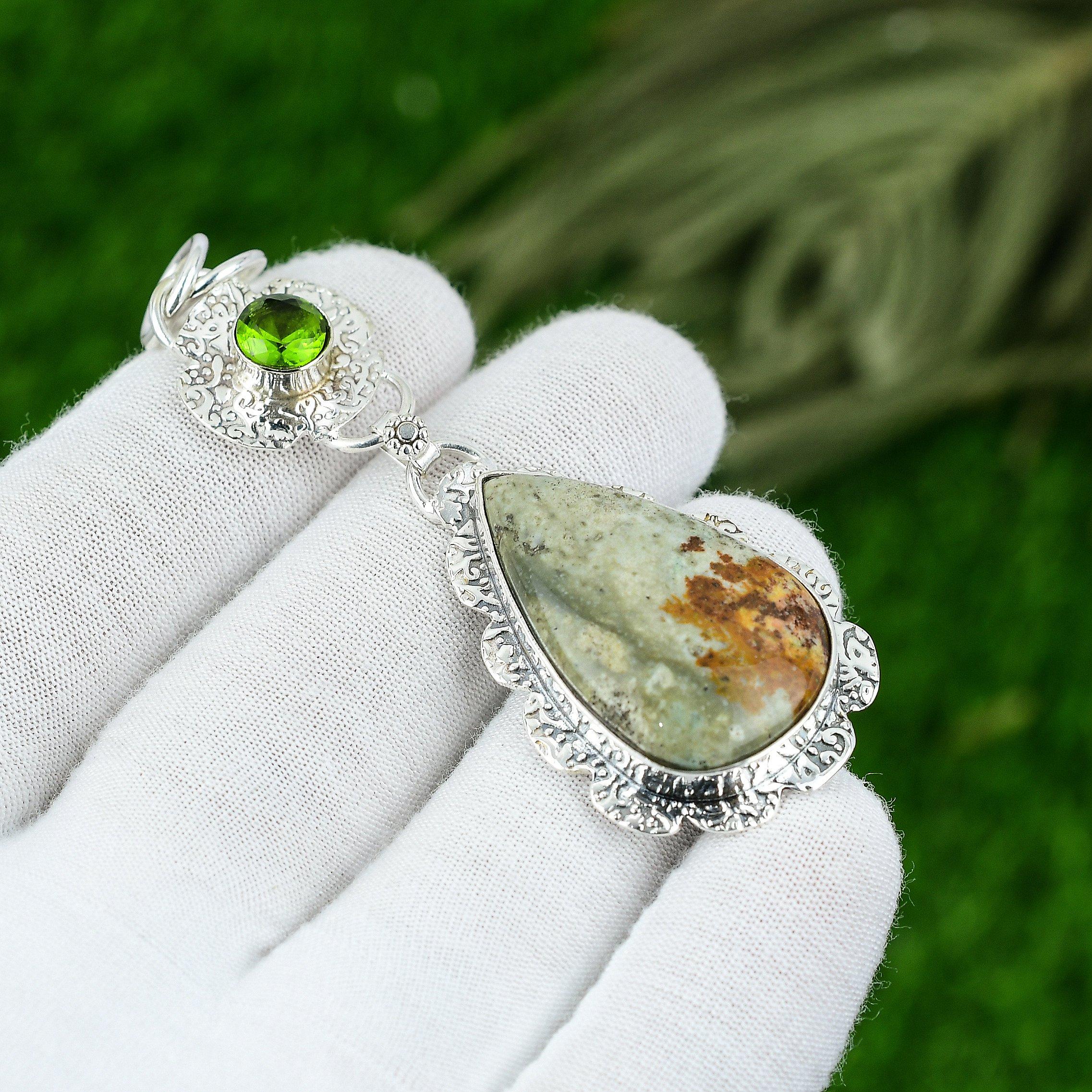 

Подвеска из натурального полихромного яшмового драгоценного камня из стерлингового серебра 925 пробы, индийские украшения