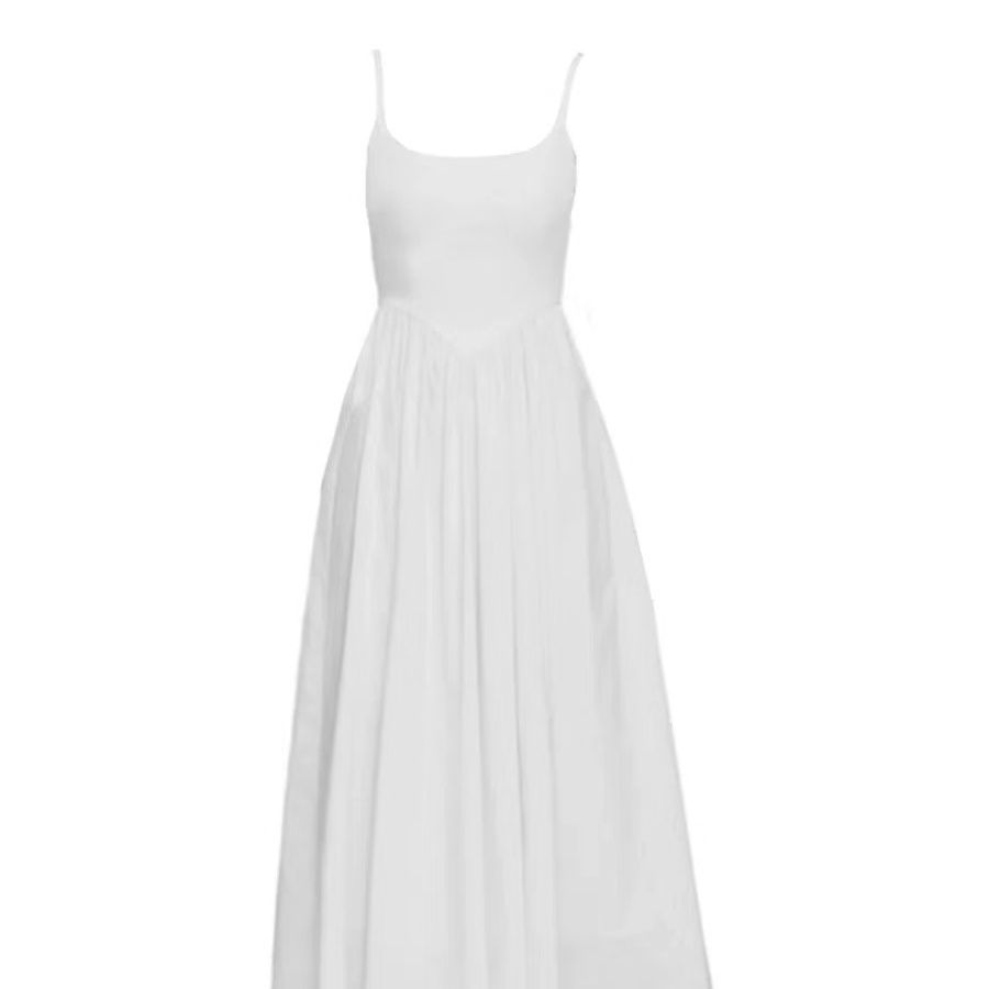 Niche Backless Beach Dress, Early Spring Inner Splicing Suspender Skirt, Women's French First Love, Small White Dress, High Waist Skirt
