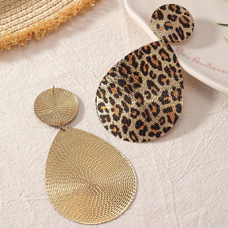 Fashion Leopard Print Round Earrings Retro Water Drop Geometric Earrings Antique Style Earrings