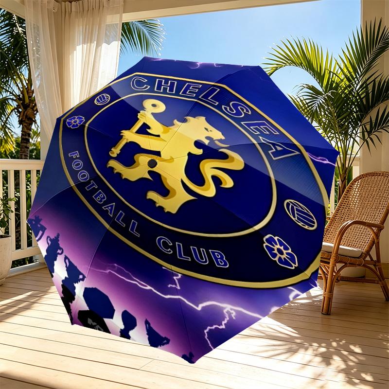 Parasol z nadrukiem Chelsea F.C. Automatyczne otwieranie i zamykanie, Przenośny składany parasol, na zewnątrz, do dojazdów, na wycieczkę kempingową, Idealny prezent urodzinowy