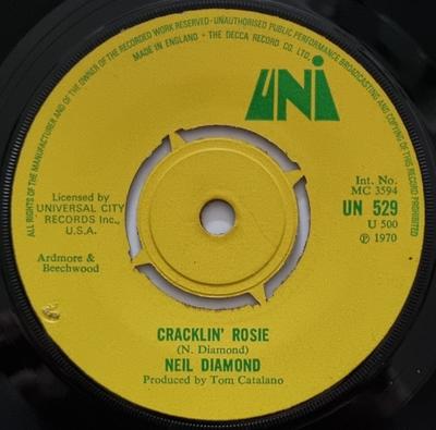 7inch Record NEIL DIAMOND - Cracklin' Rosie UN529 UNI Records 1970 UK Rock Used