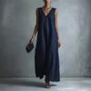 Women Sleeveless V Neck A Line Dress Casual Loose Fit Long Maxi Dress Lightweight Simple Solid Design for Daily Wear