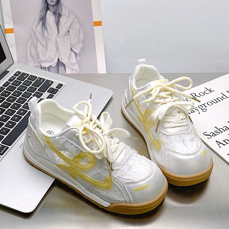 9 Spring and summer new mesh women's versatile breathable casual sports shoes floral dark pattern fashion white shoes