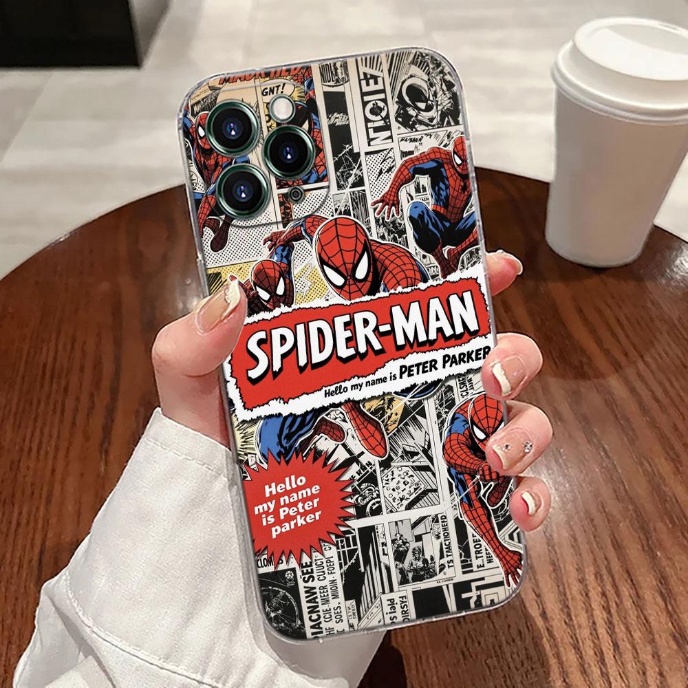 Spiderman Marvel Transparent Phone Case For iPhone 17 Pro Max 17E 11 12 13 14 15 16 Pro Max 15 Plus 17 Air 16E 7 XS Soft Cover