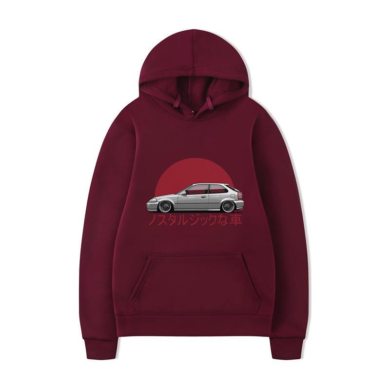 Car print hooded sweater men's and women's loose couple top