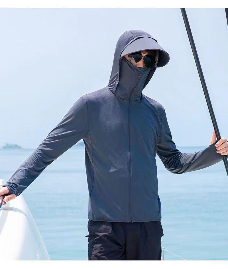 Men's Summer Hooded Ultra-Thin Ice Silk Sun Protection Windbreaker for Outdoor Fishing
