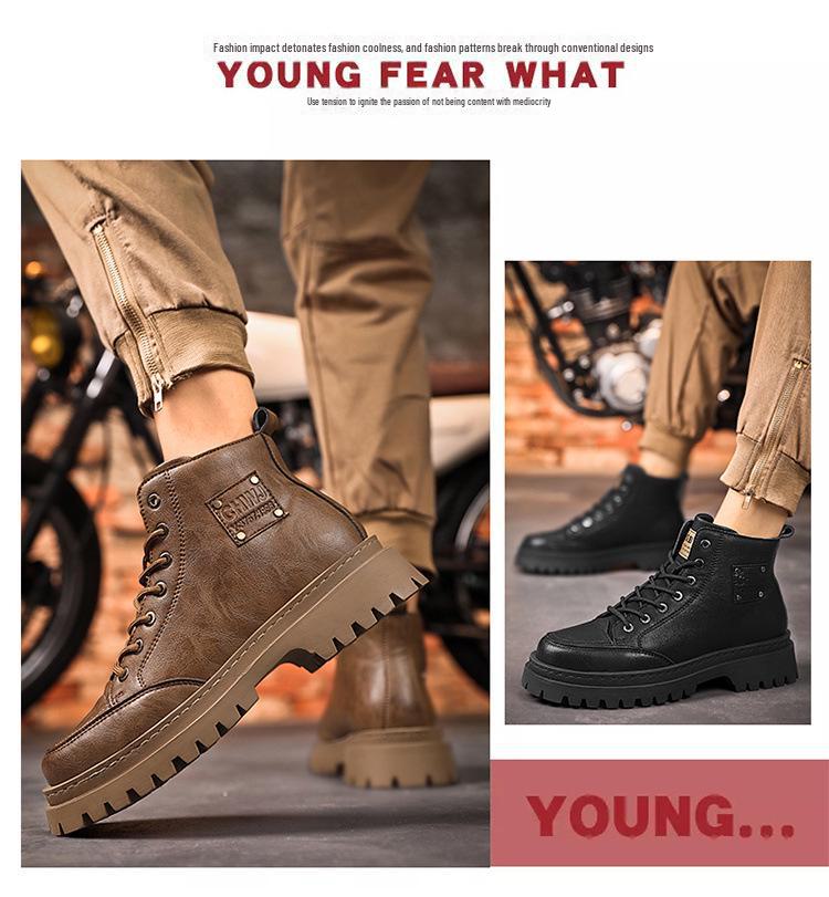 Herre Svarte Høye Motorsykkelstøvler i Skinn - Vanntette, Britisk Stil, Perfekte for Høstarbeidsklær