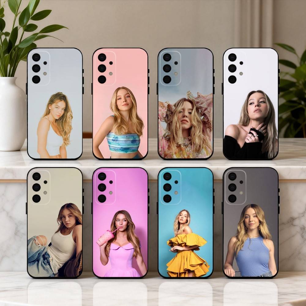 Stunning S-Sydney S-Sweeney Attore Custodia per Telefono Per Samsung Galaxy A73,A72,A71,A70,A53,A52,A51,Cover Nera in Morbido Silicone