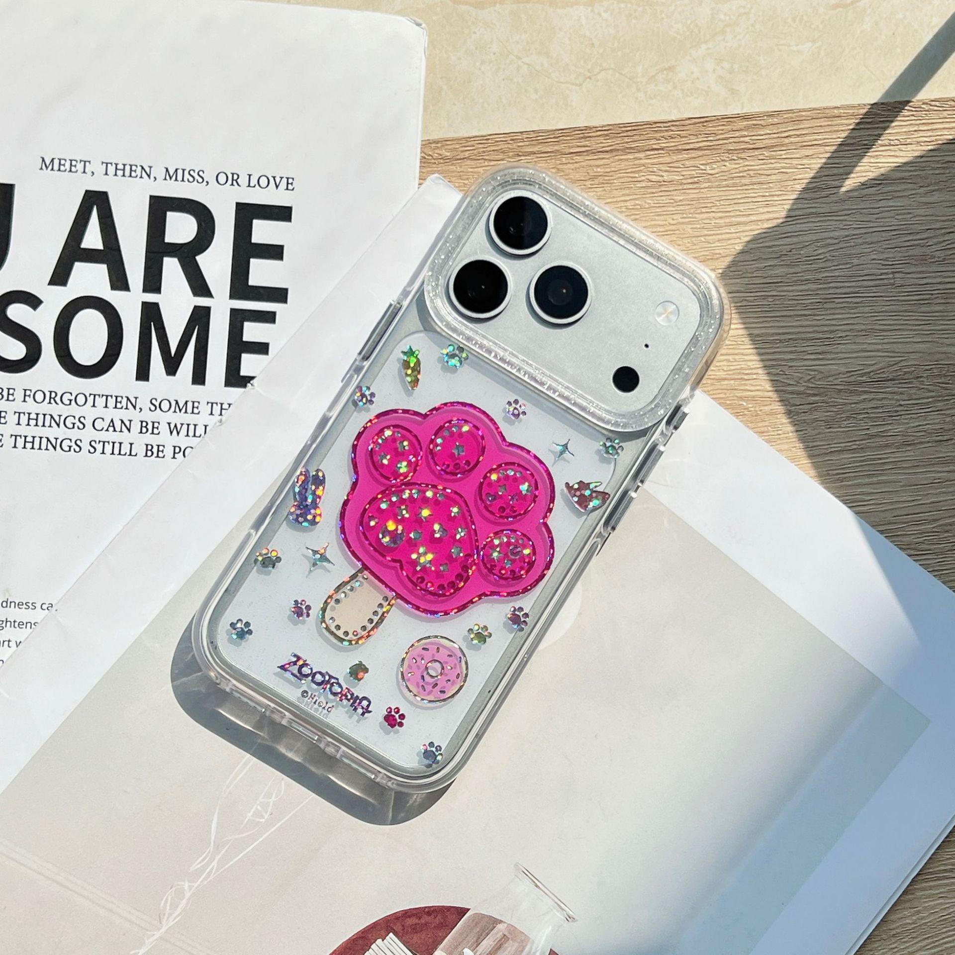 

Gold-Plated Sweet Cat Paw Ice Cream Phone Case for iPhone 14/15/16/17 Pro Max iPhone 16