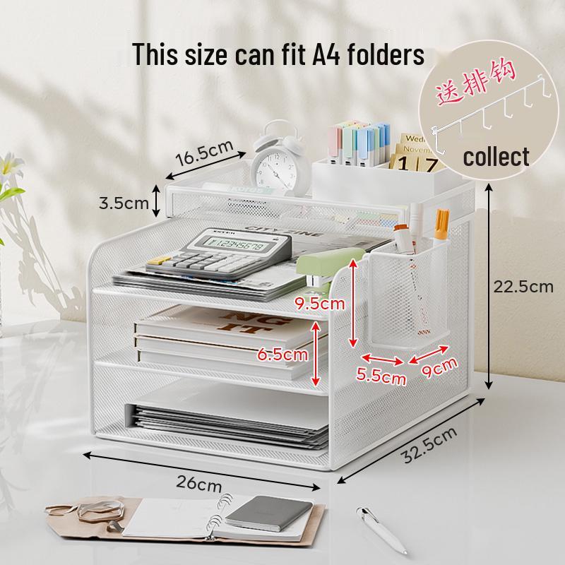 Desktop Metal File and Document Holder - Layered Office Rack & Book Stand