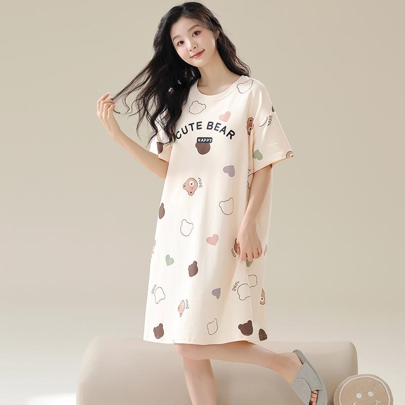 

Женские ночные рубашки с коротким рукавом и накладкой на грудь, женская летняя домашняя одежда с рисунком для молодых девушек, милая ночная рубашка, повседневная свободная одежда для отдыха M