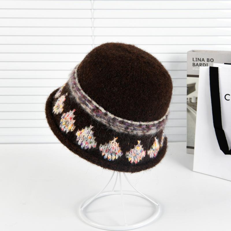 Chapeau Bob Jacquard Pétale Fair Isle 2025 en Laine - Tricot Mince Décontracté pour Femme pour Automne & Hiver