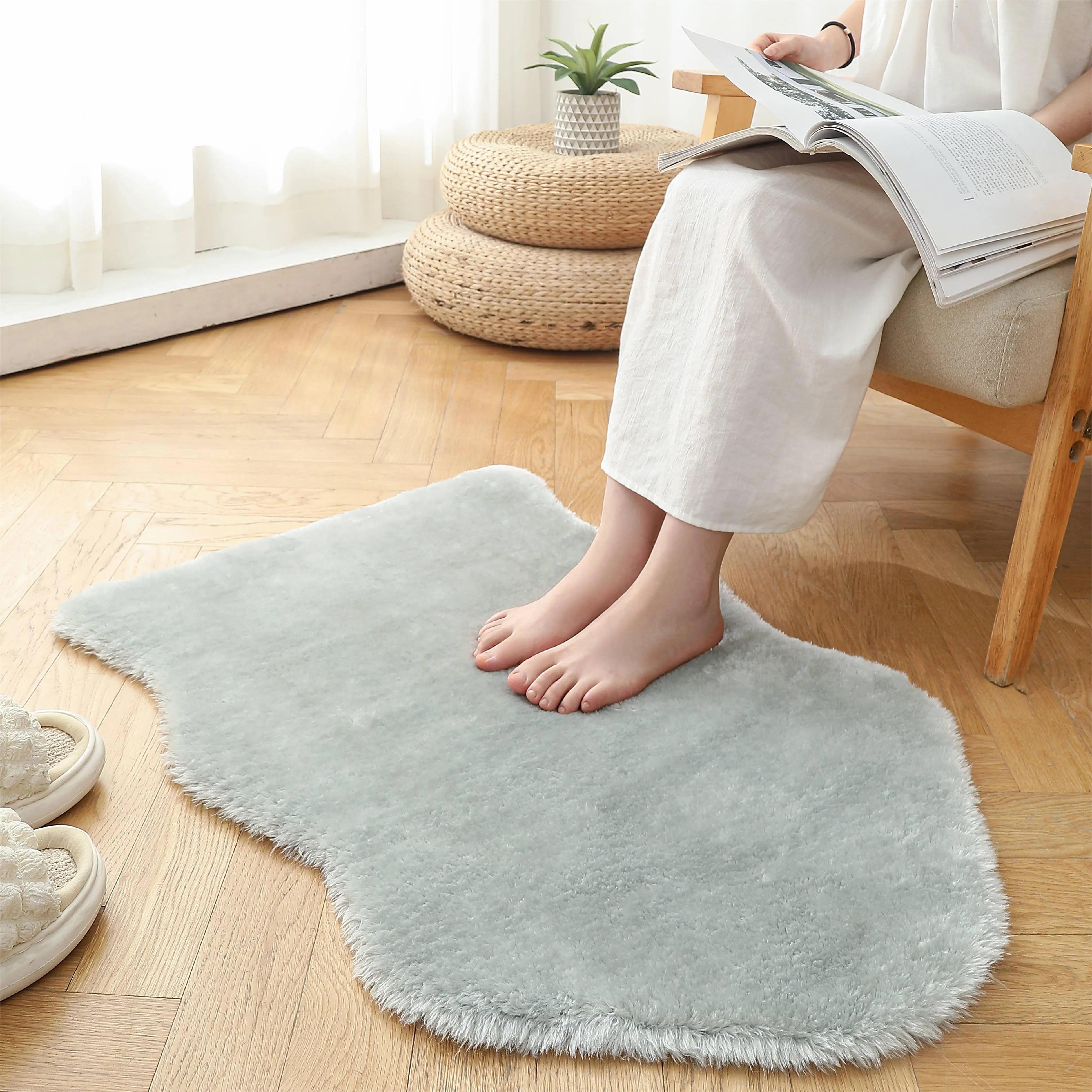 

55X80CM Soft shaggy fur carpet for living room sofa Cushion Chair Bedroom Mats Lambskin Rug 550MMx800MM сірий