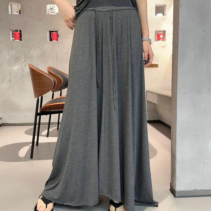Damen Sommer Modal Schlafanzug Sets Übergröße M bis 6XL Krawattenhals Kurzarm T-Shirt und Kordelzug Hoher Bund Langer Rock Lässige Mode 2-teiliges Set