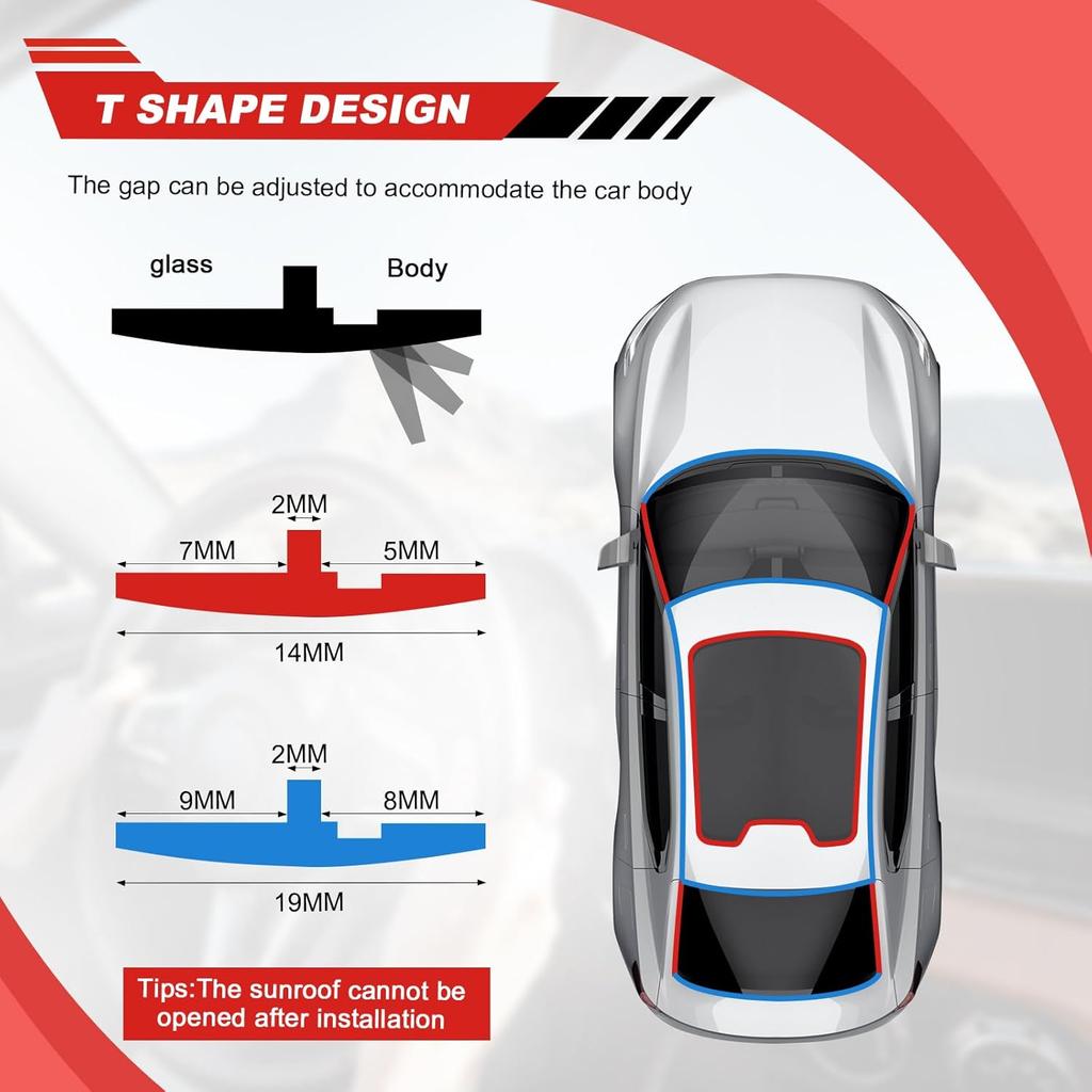 Storystore Car Weather Stripping, 14Mmx19.68Ft T-Shape Cuttable Windshield Rubber Seal Strip, Self Adhesive Sunroof Cover Seal For Cars Trucks SUVs