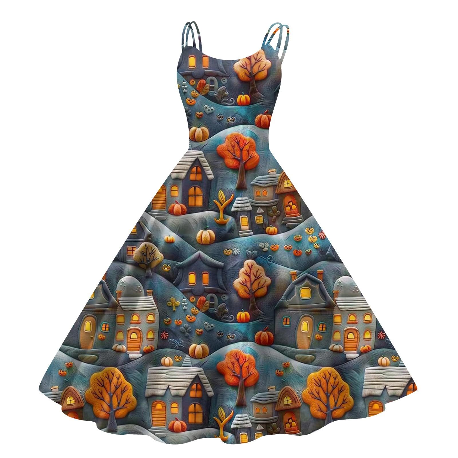 

Женское модное повседневное платье с принтом на Хэллоуин, сексуальное с открытыми плечами, в стиле панк, ретро M синий