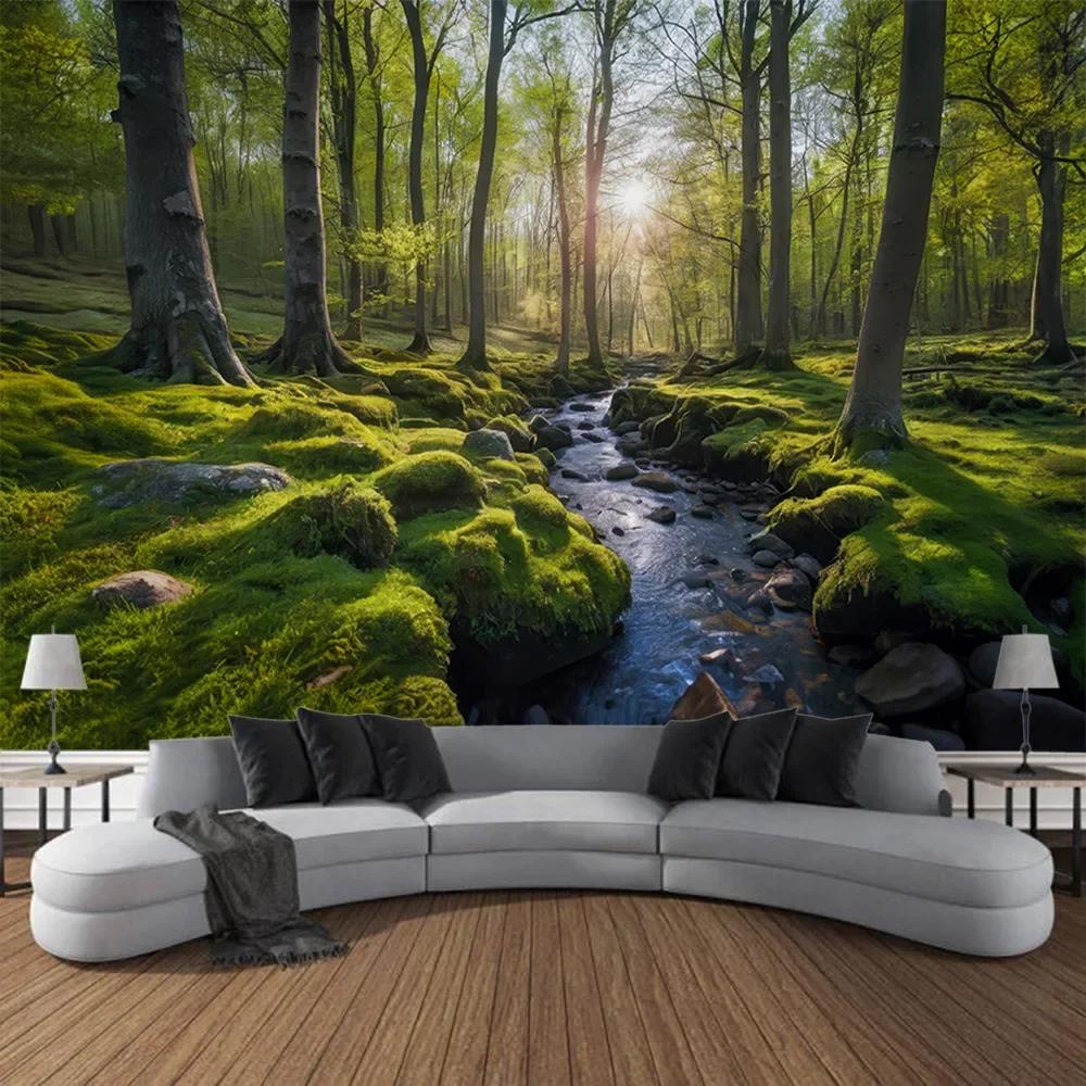 

Sunshine Forest Tapestry Wall Hanging Cloth Home Art Decoration Living Room and Bedroom Background Blanket Wallcloth 74x94cm(29x37in)