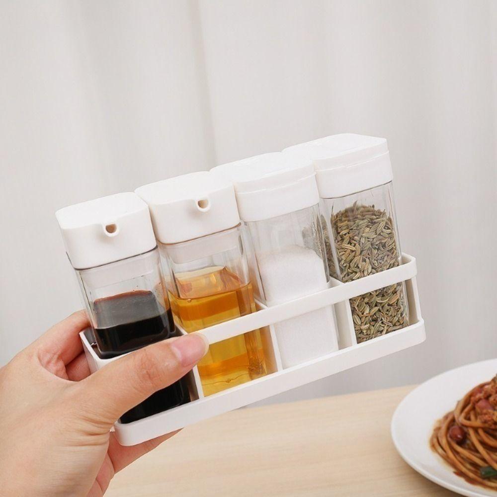 4 ks/sada Vlhkostivzdorná nádoba na koření Kombinovaná sada konvičky na olej Průhledná nádoba Olej