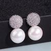 Huitan Temperament Women's Imitation Pearl Earrings with Bling Bling CZ Silver Color Statement Earrings Party Fashion