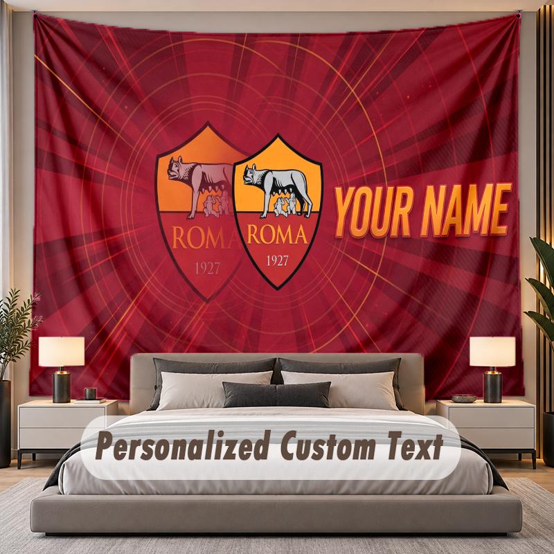 Custom Name Text Tapestry AS Roma FC Personalized Polyester Wall Tapestry For Bedroom And Room