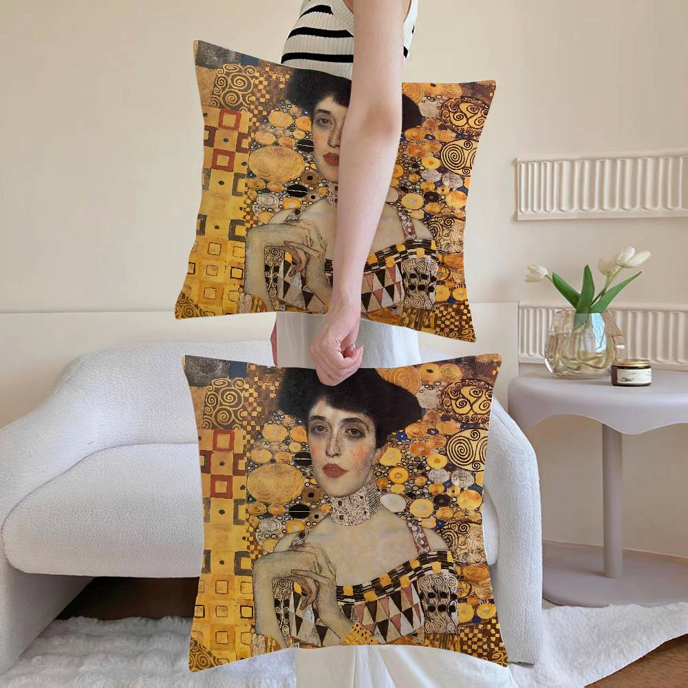 Gustav Klimt Oil Painting Pillow Case Anti-Dustmite Pillowcase Invisible Zipper Silky Sofa Cushion Cover