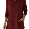 Herfst Winter Effen Kleur Gestapelde Kraag Lange Mouwen Comfortabele Casual Zak Pullover voor Dames met Zak Topjes