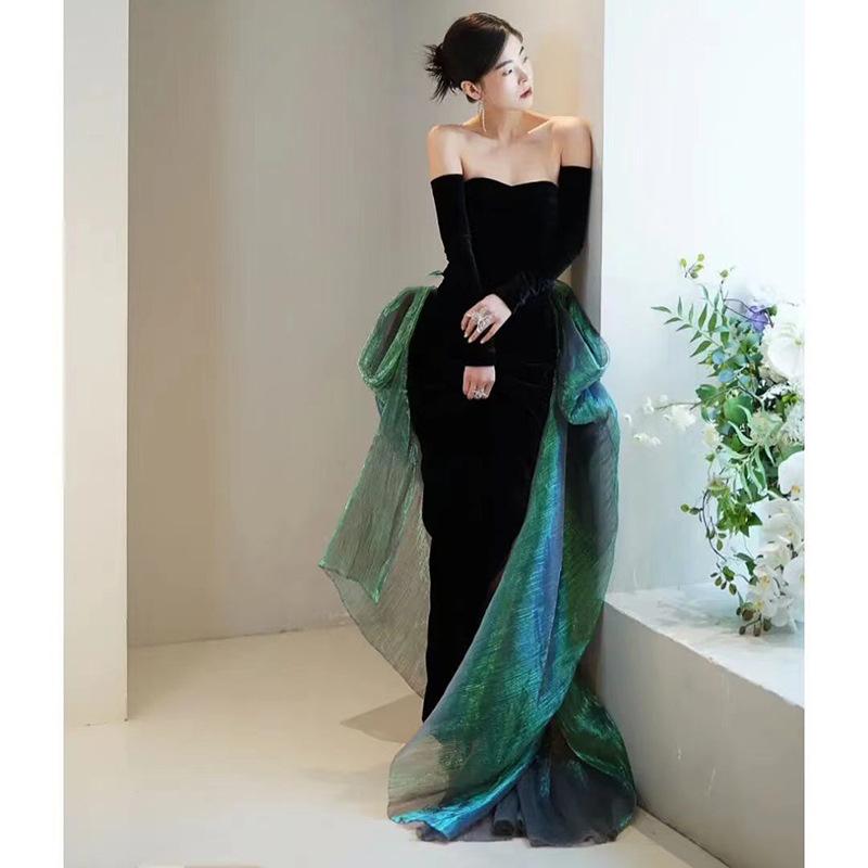 Rochie De Seara Neagra De Dama Stil Banchet Rochie Sutien Coada De Peste Rochie Lunga Retro Eleganta