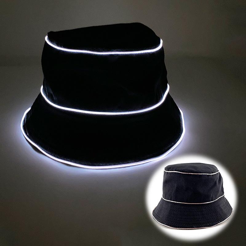 Solid Color Style Beach LED Cap Luminous Fisherman Hat El Wire Bucket Hats Glow In The Dark For Club Rave Party Wedding Props