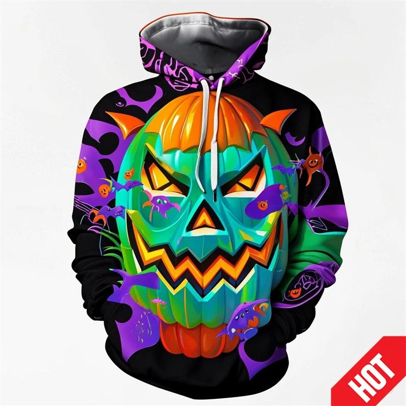 Autumn 3D Fun Pumpkin Pattern Printed Hoodies Fashionable Casual Sports Long Sleeved Men's Hooded Sweatshirts