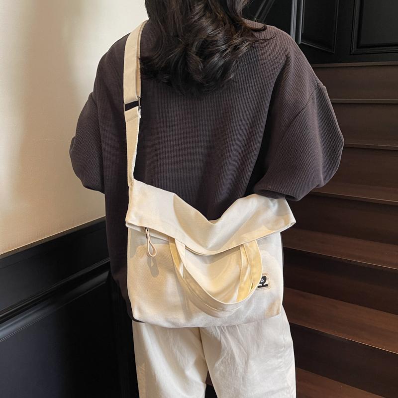 Large Capacity Student Tote Bag Solid Color Shoulder Crossbody Bag