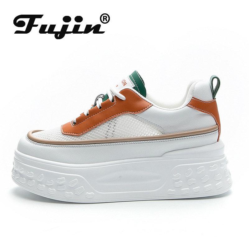 

Fujin/7 см, новые кроссовки из натуральной кожи с сеткой на скрытом каблуке, массивные женские кроссовки, вулканизированные, лето 2023, лето 2023, на толстой подошве, на полой платформе, танкетке 33 оранжевый