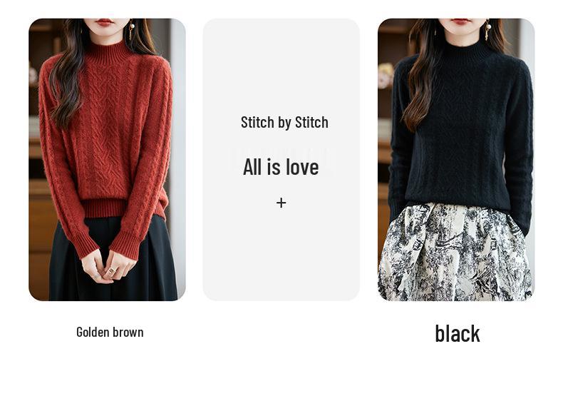 Women's 2025 Autumn/Winter Seven-Stitch Thick Wool Knit Half-High Neck Base Layer Top