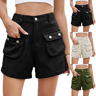Ladies' Fashionable Sexy Solid Color Elastic Waist Workwear Casual Shorts