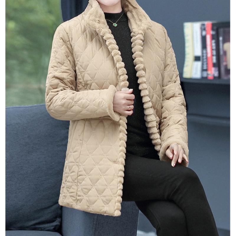 Toamnă și iarnă Jachetă pentru mamă de vârstă mijlocie și în vârstă, scurtă, plus catifea, culoare uni, coreeană, mărime, îmbrăcăminte pentru femei