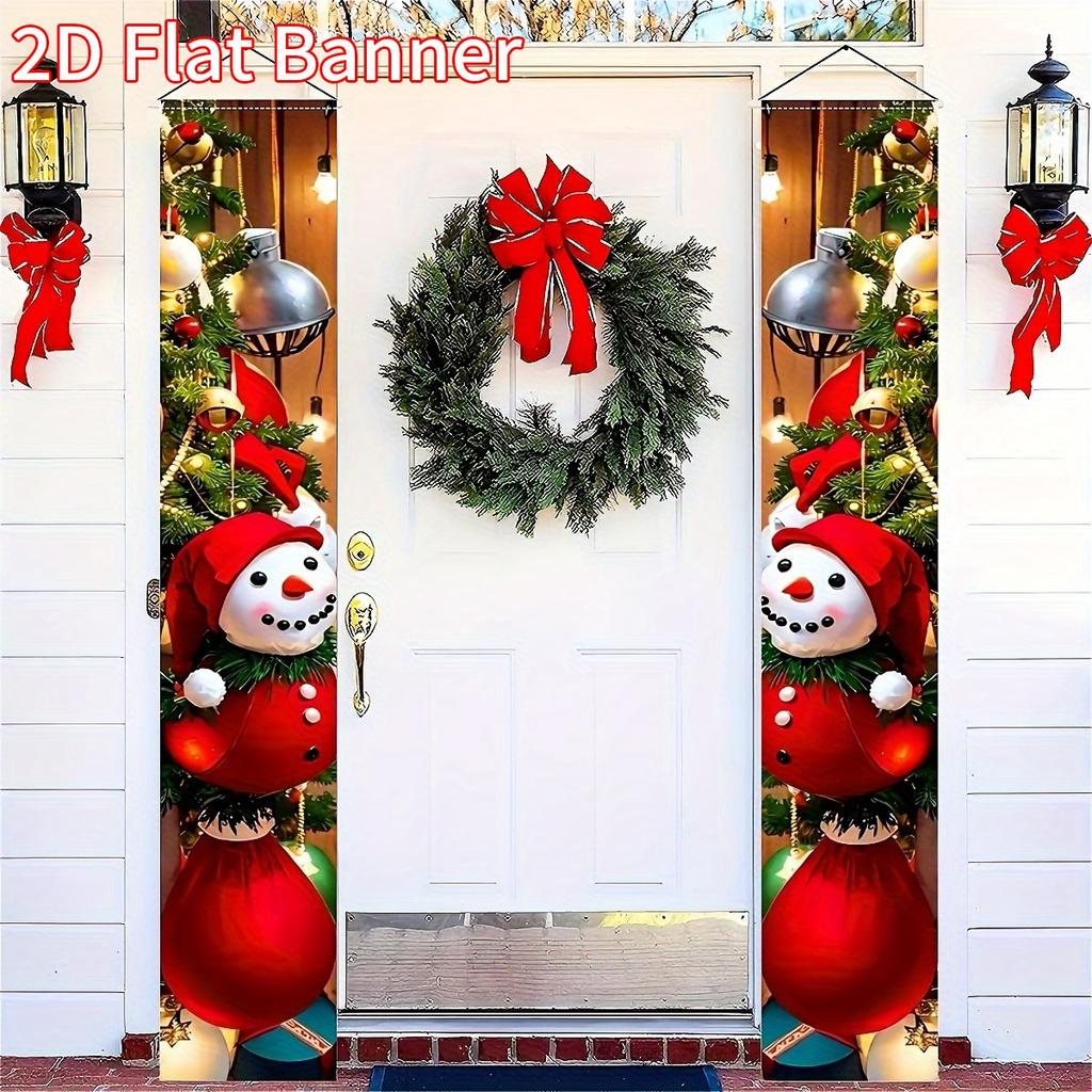 2D Flat, 2D Flat - 2D Flat, 2D Flat - 2D Flat Banner 2D Plane, 2pcs Red And Green Christmas Couplets Banners - Heavyweight Hanging Door Decor for Indo