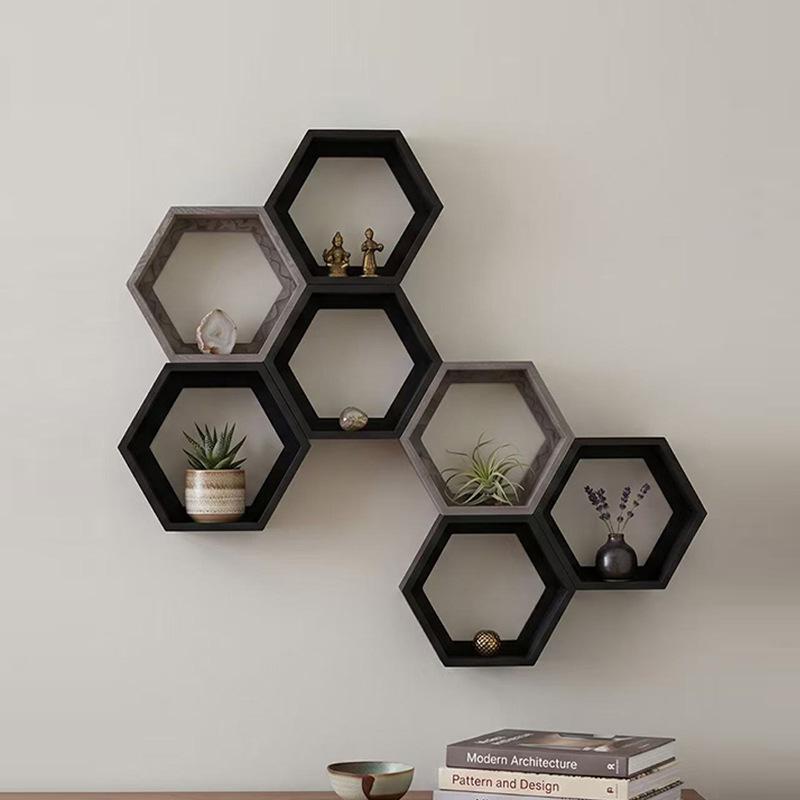 3Pcs Hexagonal Suspended Storage Rack Nordic Wall Hanging Rack Living Room Entrance Creative Geometric Storage Decoration Rack