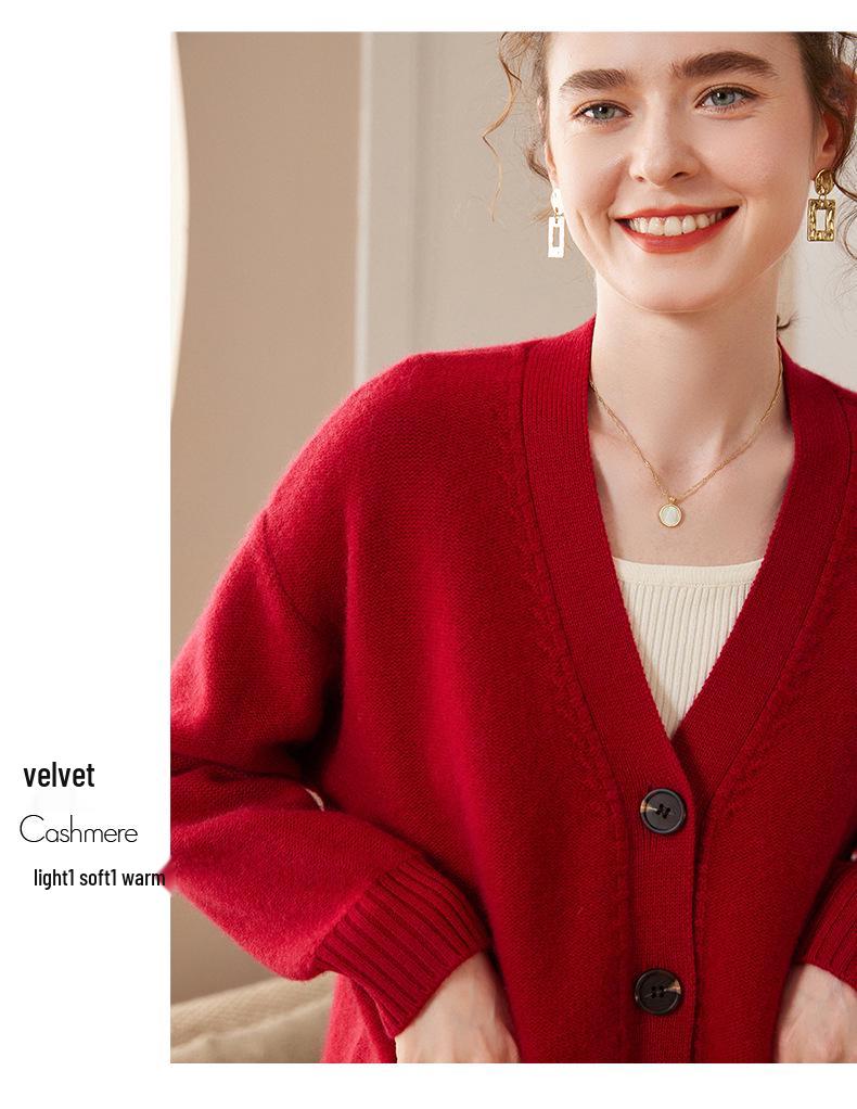 Women's American Style Loose Knit V-neck Cardigan - Casual Spring/Autumn Long Sleeve Outerwear