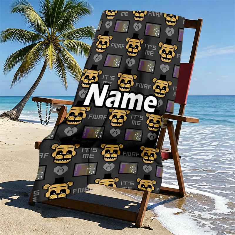 Custom Name Personalized Five Nights at Freddy's Print Beach Towel, for Trip Camping Beach Party Home Decor, Birthday Gift for Family & Friends