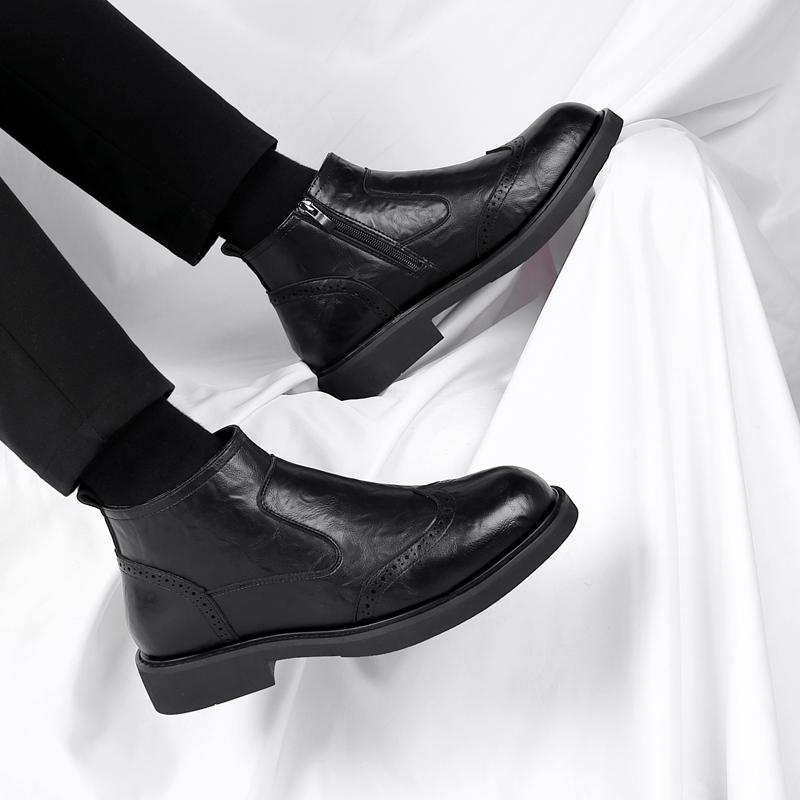 Mode Herrenmode Leder Stiefeletten Herren Britischer Stil Kurze Stiefel High-Top Business Formelle Schuhe Herren Klassische Retro Chelsea Boots