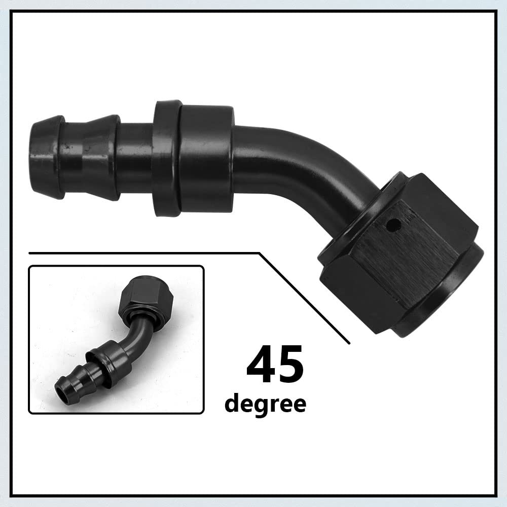 ZHSYMX 8AN 45 Degree Push Lock Hose Fitting and Hose Clamp End Black Rubber