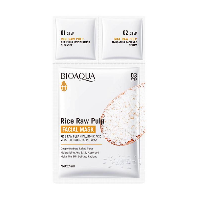 BIOAQUA Weißer Reis Gesichtsmasken Set Feuchtigkeitsspendend Aufhellend Anti-Falten Gesichtsserum Reiniger Gesichtsmasken Hautpflege-Set