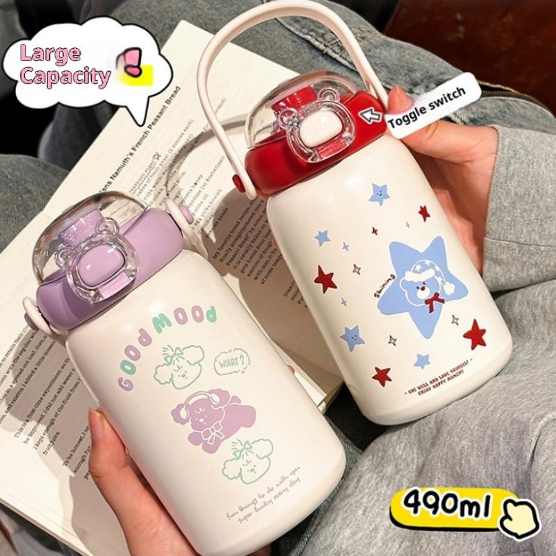 Children'S Stainless Steel Thermos Cup Cute Straw Portable Kettle Simple Design 304 Steel Water Bottle For Kids